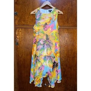 Nina Leonard Art to Wear Watercolor Tropical Asymmetrical Dress Women's 6